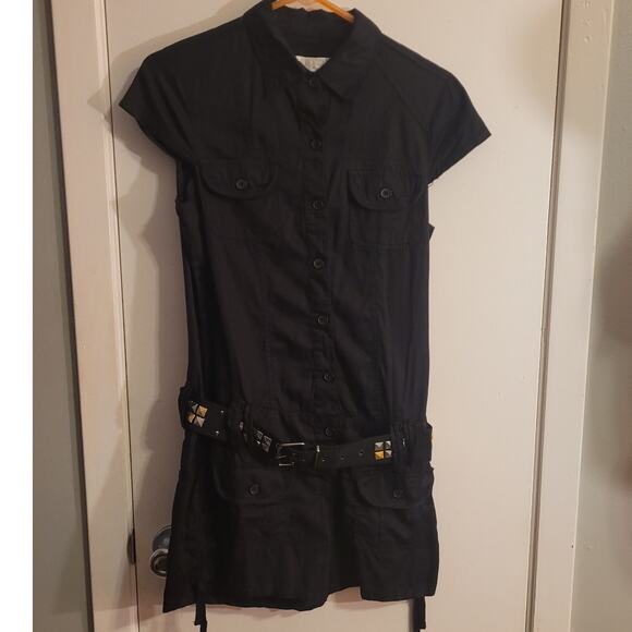 Dollhouse Black Shorts Jumper Romper One Piece Medium Studded Beaded Belted Punk - Picture 1 of 9